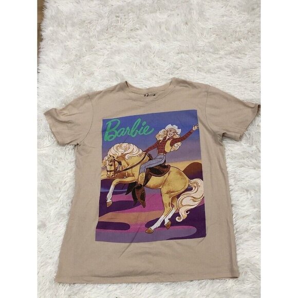 Barbie Cowgirl T-Shirt Women’s M Vintage Style Beige Crew Short Sleeve Tee(0063) - Picture 1 of 5
